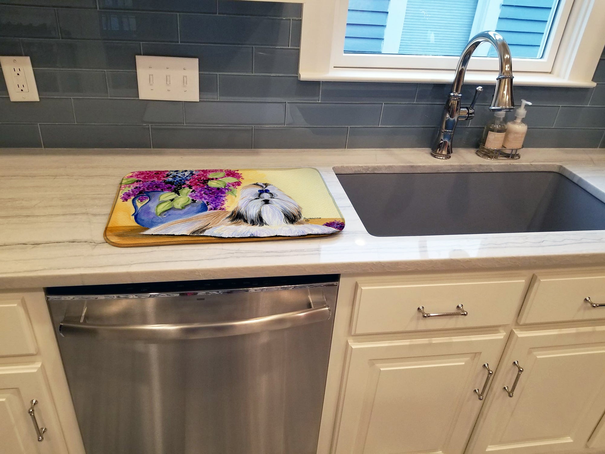 Shih Tzu Dish Drying Mat Absorbent Dish Drying Mat Pad for Kitchen Counter Dish Drainer Mat for Countertop, 14 x 21", Multicolor