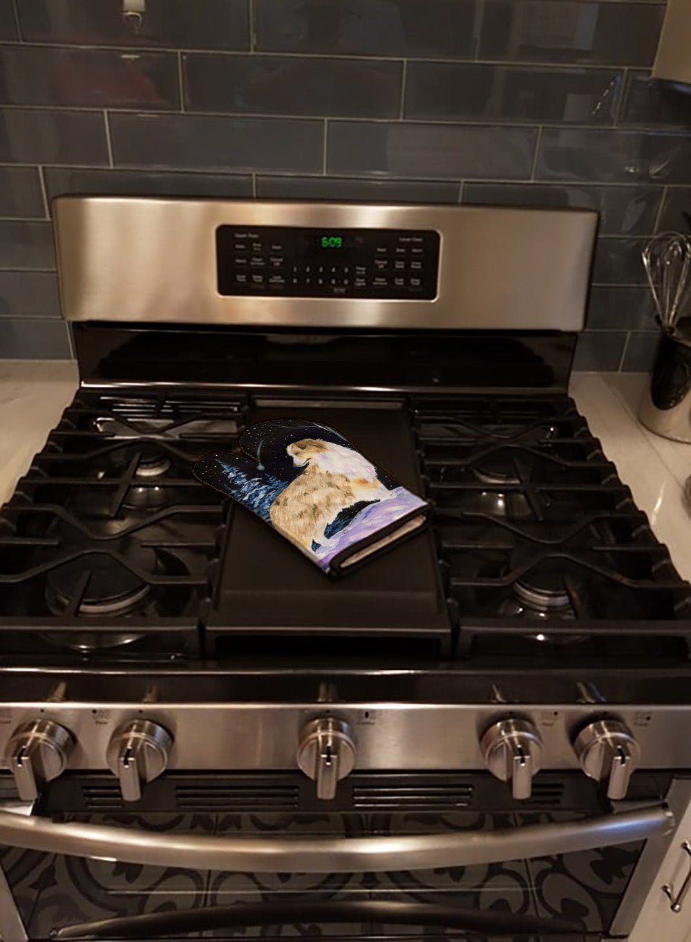 Starry Night Australian Shepherd Oven Mitt Heat Resistant Thick Oven Mitt for Hot Pans and Oven, Kitchen Mitt Protect Hands, Cooking Baking Glove