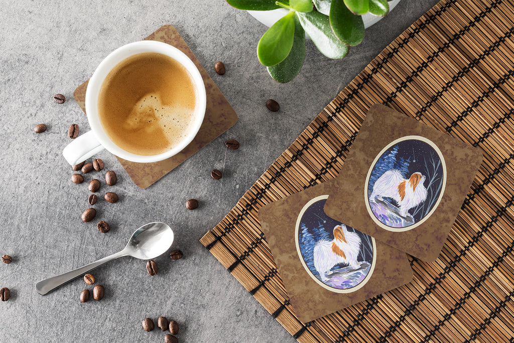 Starry Night Japanese Chin Foam Coasters Set of 4 Cup Coasters for Indoor Outdoor, Tabletop Protection, Anti Slip, Mouse pad Material