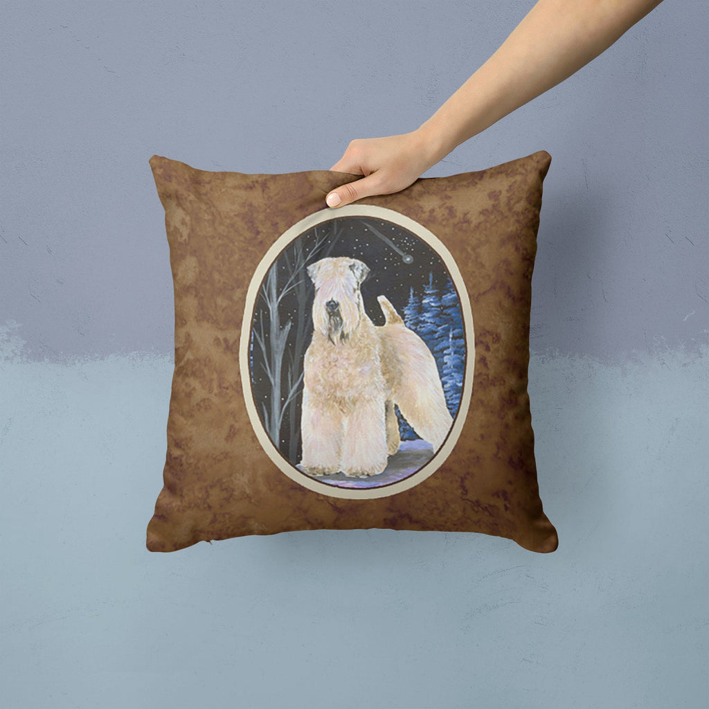 Starry Night Wheaten Terrier Soft Coated Decorative Throw Pillow 14x14 Indoor Outdoor Accent Cushion, Fabric Cover with Insert for Sofa, Bed, Porch & Living Room