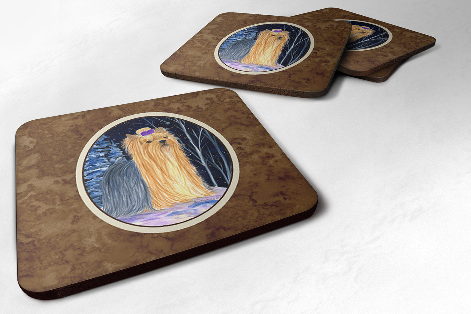 Starry Night Yorkie Foam Coasters Set of 4 Cup Coasters for Indoor Outdoor, Tabletop Protection, Anti Slip, Mouse pad Material