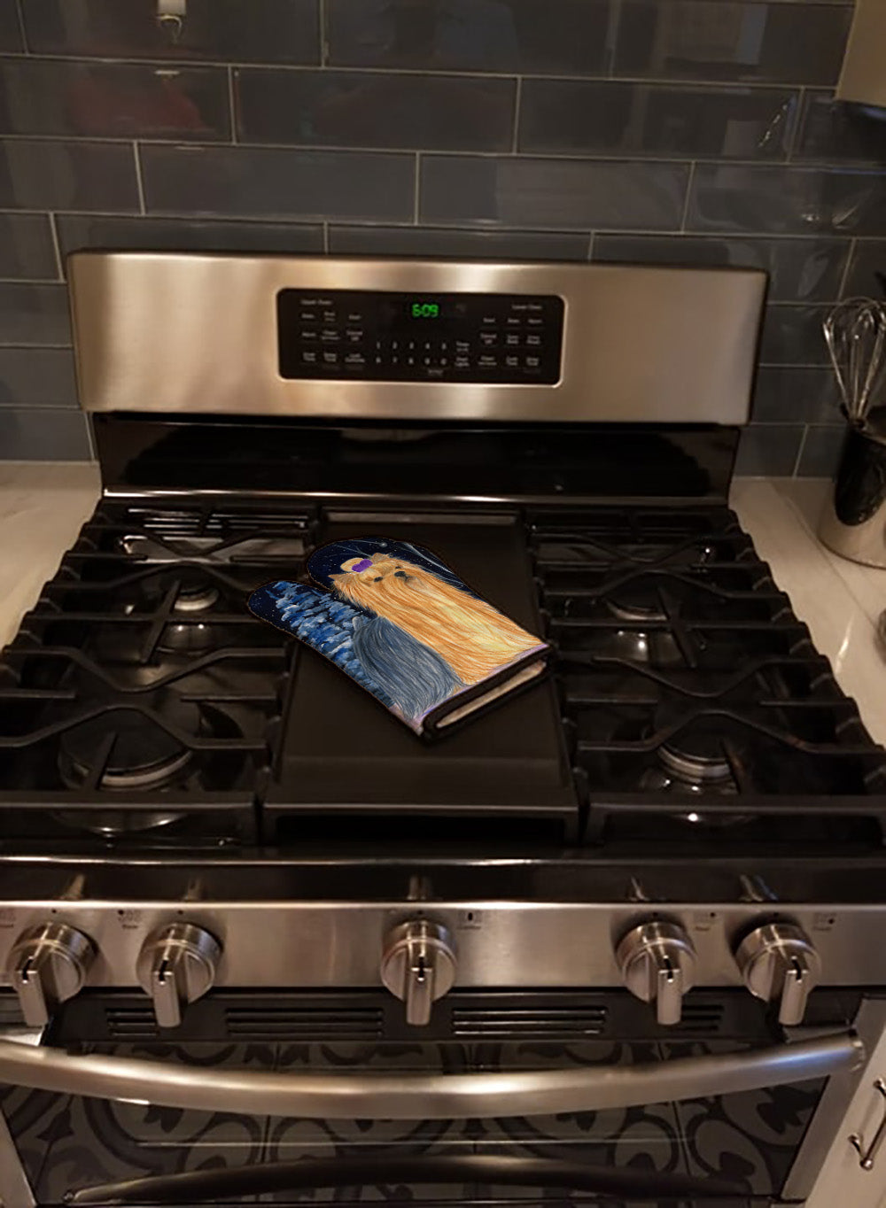 Starry Night Yorkie Oven Mitt Heat Resistant Thick Oven Mitt for Hot Pans and Oven, Kitchen Mitt Protect Hands, Cooking Baking Glove