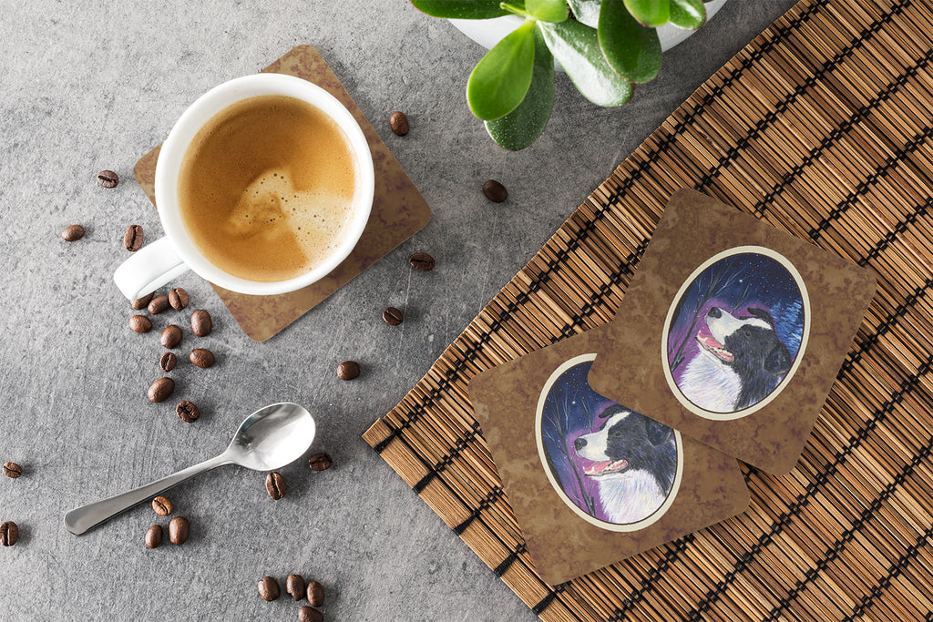 Starry Night Border Collie Foam Coasters Set of 4 Cup Coasters for Indoor Outdoor, Tabletop Protection, Anti Slip, Mouse pad Material