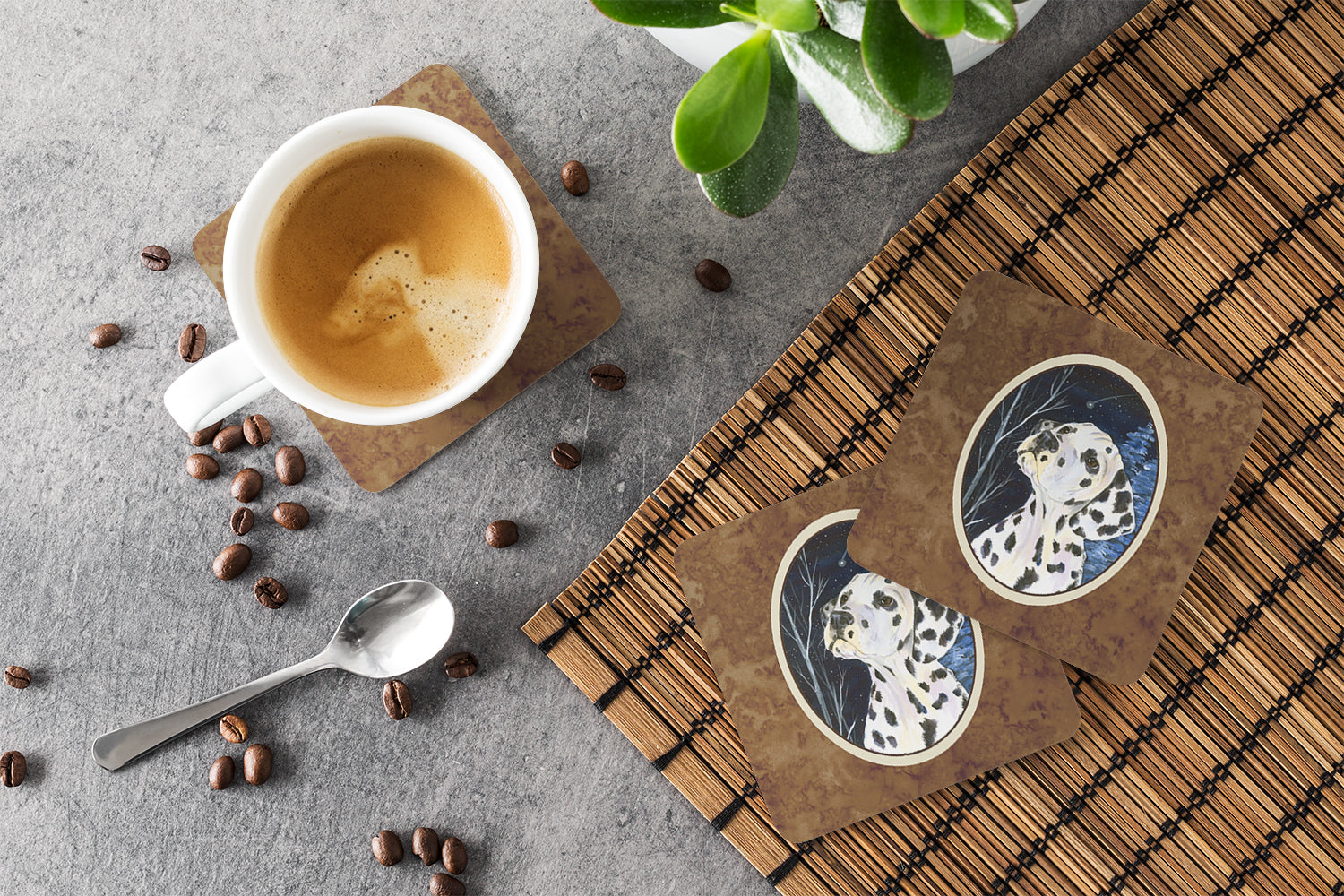 Starry Night Dalmatian Foam Coasters Set of 4 Cup Coasters for Indoor Outdoor, Tabletop Protection, Anti Slip, Mouse pad Material