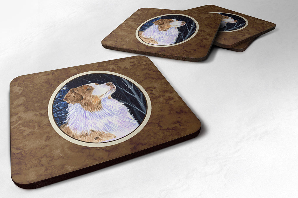 Starry Night Australian Shepherd Foam Coasters Set of 4 Cup Coasters for Indoor Outdoor, Tabletop Protection, Anti Slip, Mouse pad Material