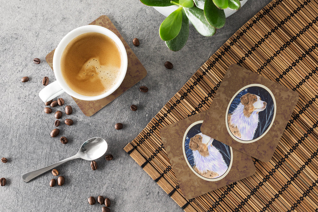 Starry Night Australian Shepherd Foam Coasters Set of 4 Cup Coasters for Indoor Outdoor, Tabletop Protection, Anti Slip, Mouse pad Material