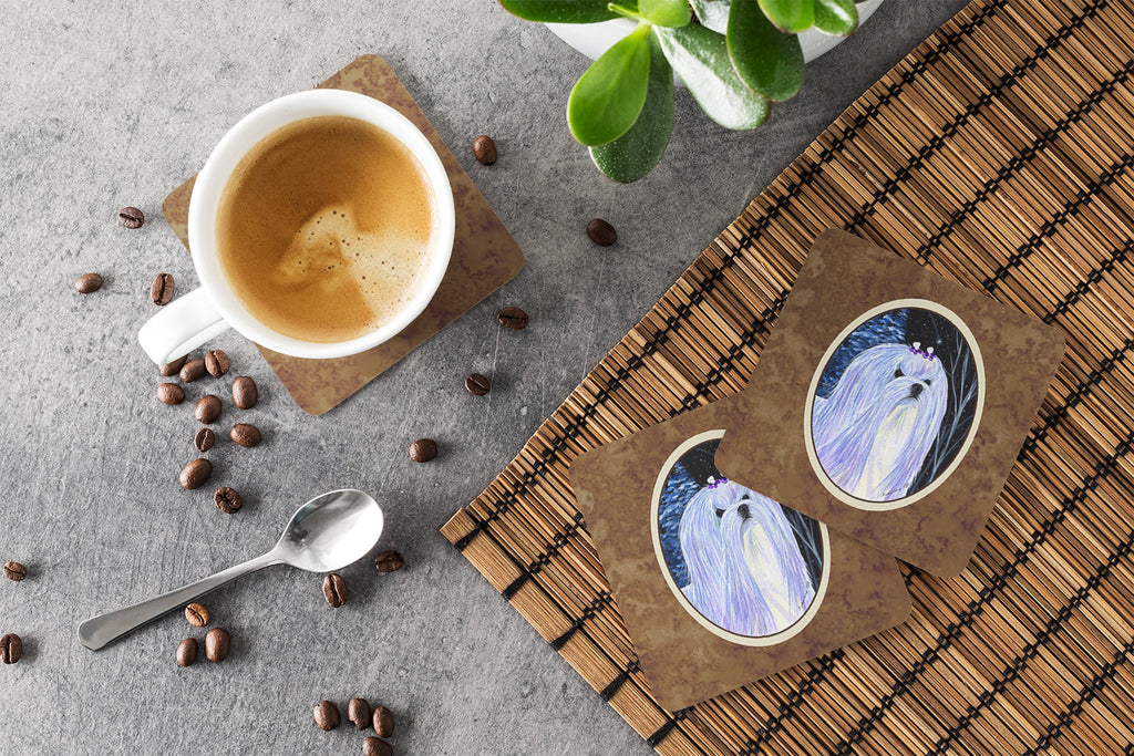 Starry Night Maltese Foam Coasters Set of 4 Cup Coasters for Indoor Outdoor, Tabletop Protection, Anti Slip, Mouse pad Material