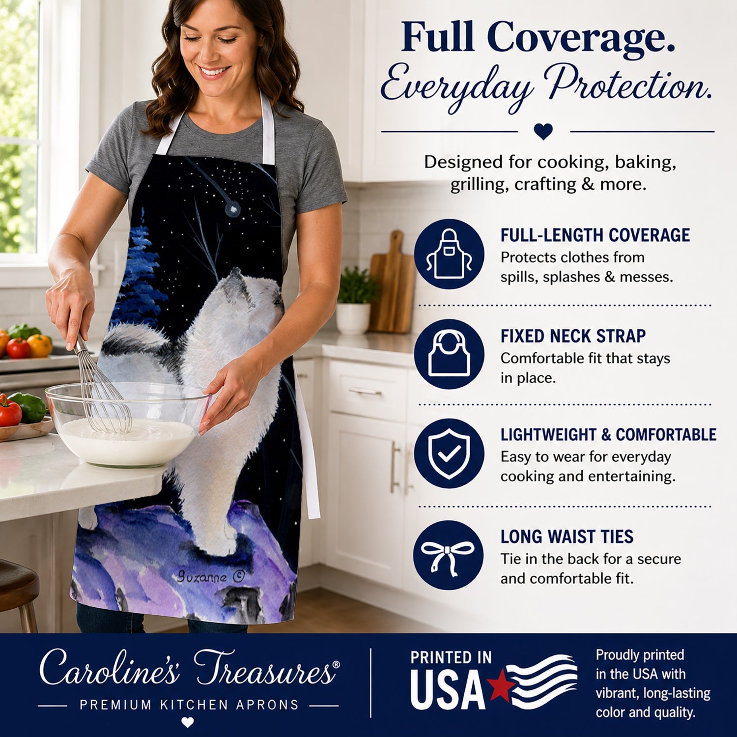 Starry Night Keeshond Apron Cooking Kitchen Server Baking Crafts Gardening for Adult Women Men, Unisex, Large, Multicolor