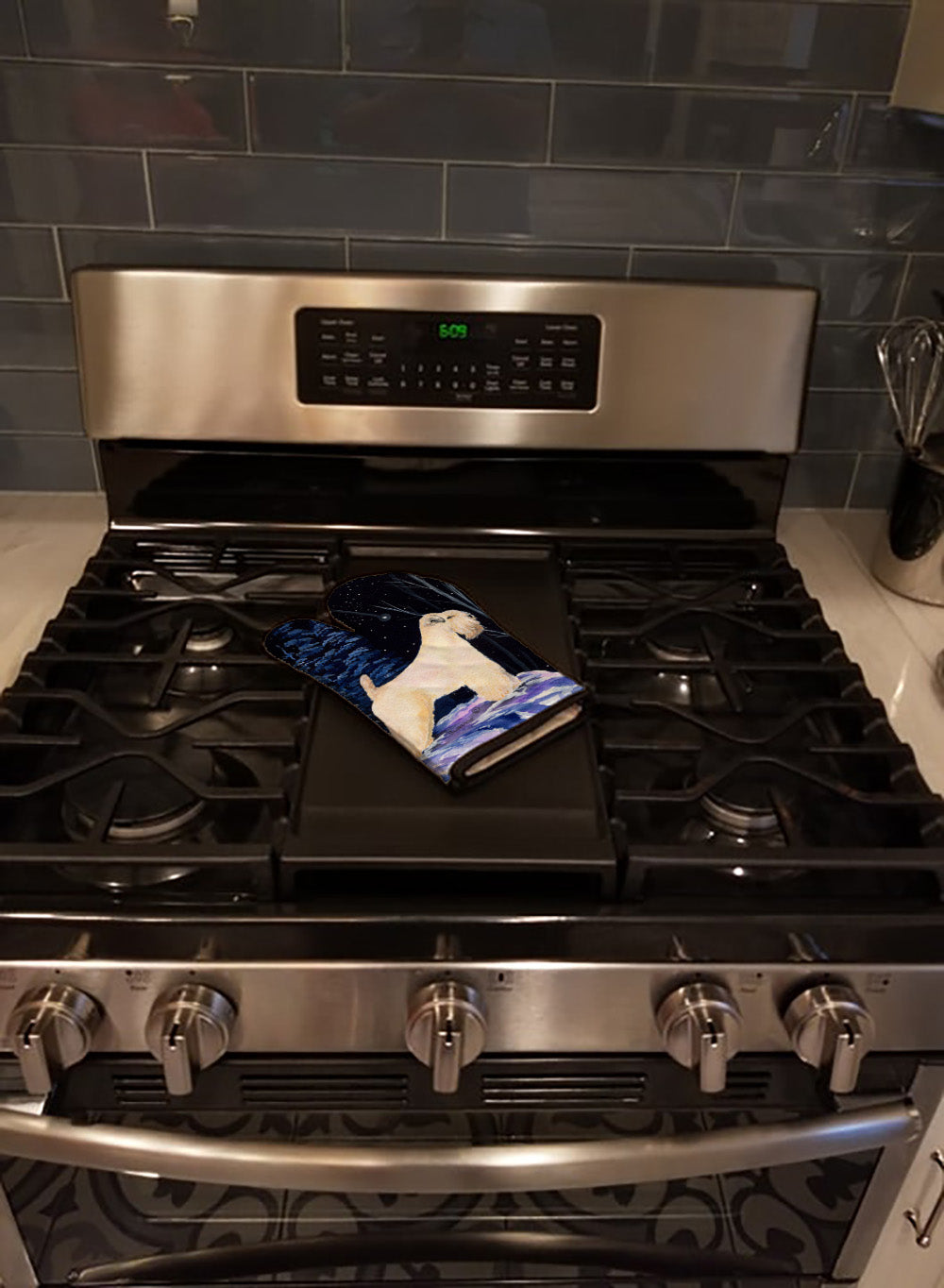 Starry Night Wheaten Terrier Soft Coated Oven Mitt Heat Resistant Thick Oven Mitt for Hot Pans and Oven, Kitchen Mitt Protect Hands, Cooking Baking Glove