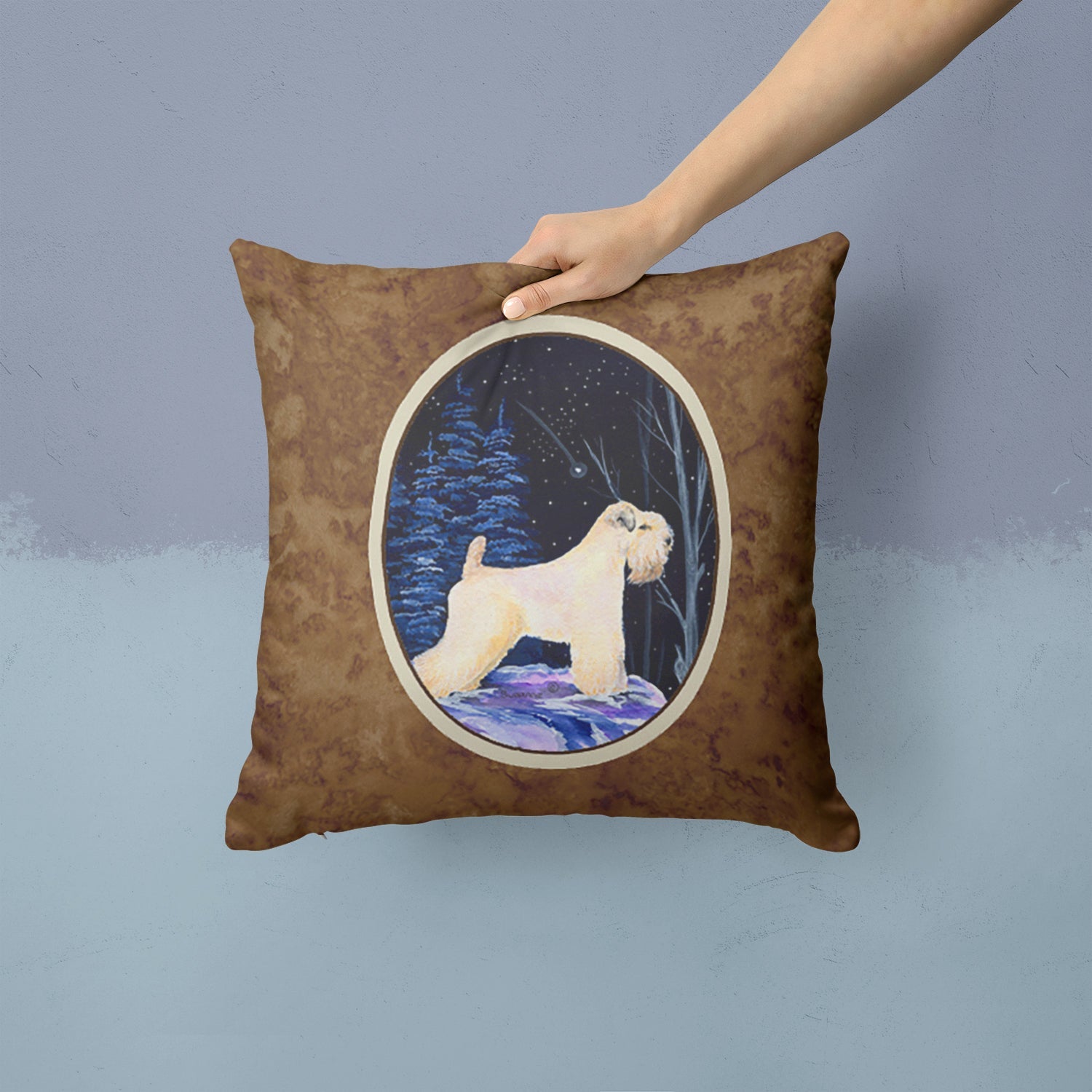 Starry Night Wheaten Terrier Soft Coated Decorative Throw Pillow 14x14 Indoor Outdoor Accent Cushion, Fabric Cover with Insert for Sofa, Bed, Porch & Living Room