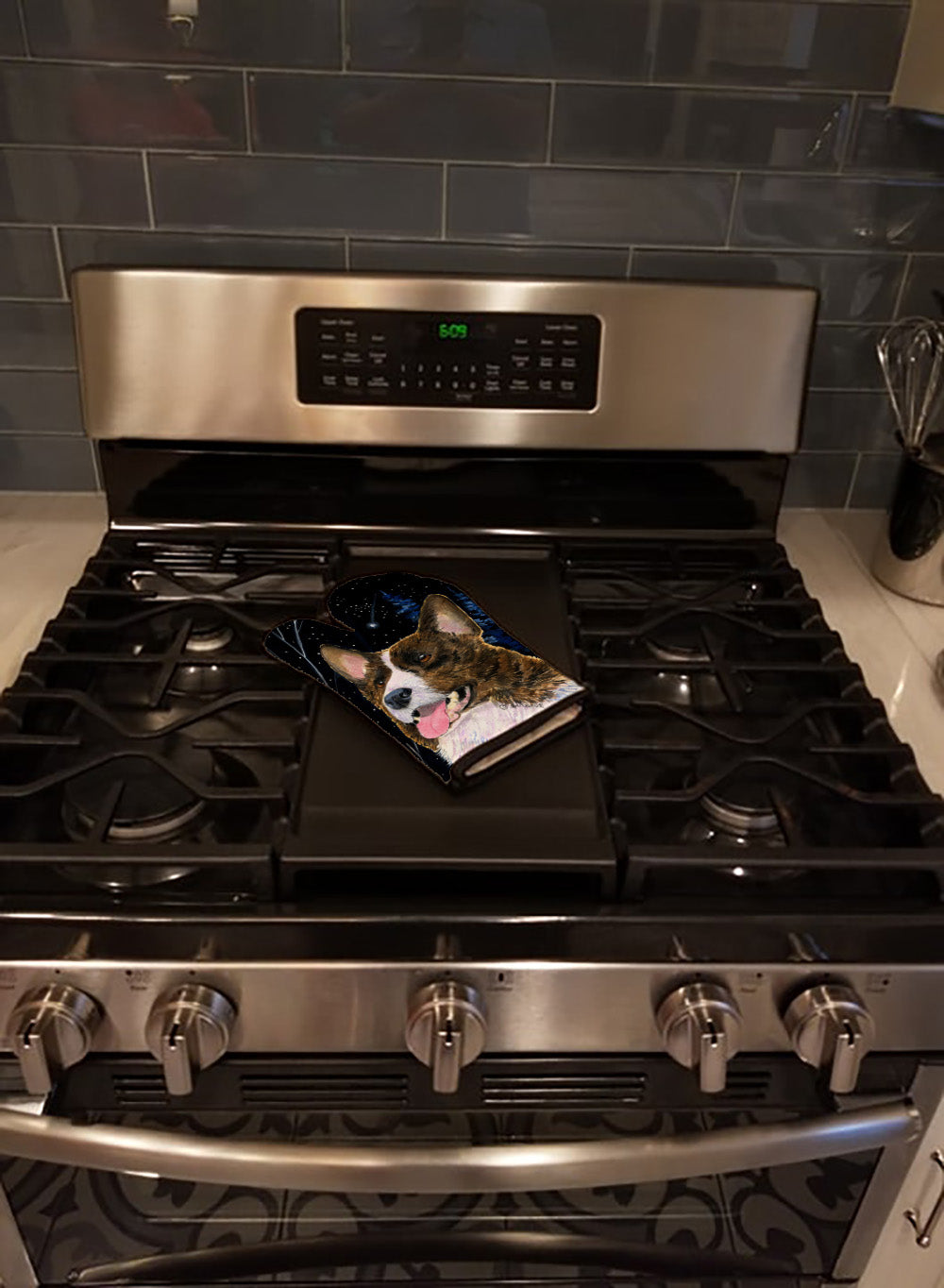 Starry Night Corgi Oven Mitt Heat Resistant Thick Oven Mitt for Hot Pans and Oven, Kitchen Mitt Protect Hands, Cooking Baking Glove
