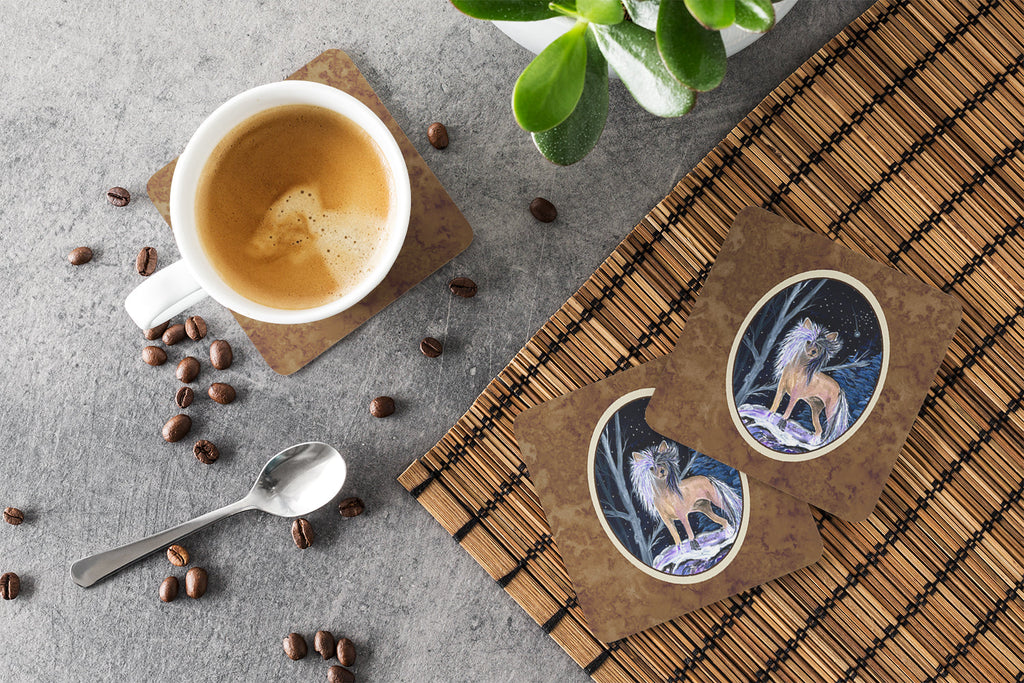 Starry Night Chinese Crested Foam Coasters Set of 4 Cup Coasters for Indoor Outdoor, Tabletop Protection, Anti Slip, Mouse pad Material