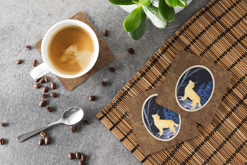 Starry Night Golden Retriever Foam Coasters Set of 4 Cup Coasters for Indoor Outdoor, Tabletop Protection, Anti Slip, Mouse pad Material