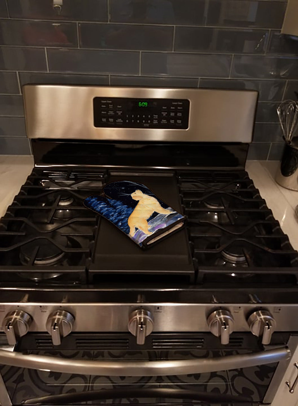 Starry Night Golden Retriever Oven Mitt Heat Resistant Thick Oven Mitt for Hot Pans and Oven, Kitchen Mitt Protect Hands, Cooking Baking Glove