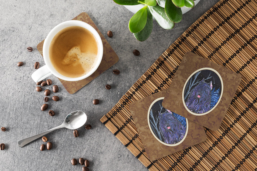 Starry Night Bouvier des Flandres Foam Coasters Set of 4 Cup Coasters for Indoor Outdoor, Tabletop Protection, Anti Slip, Mouse pad Material