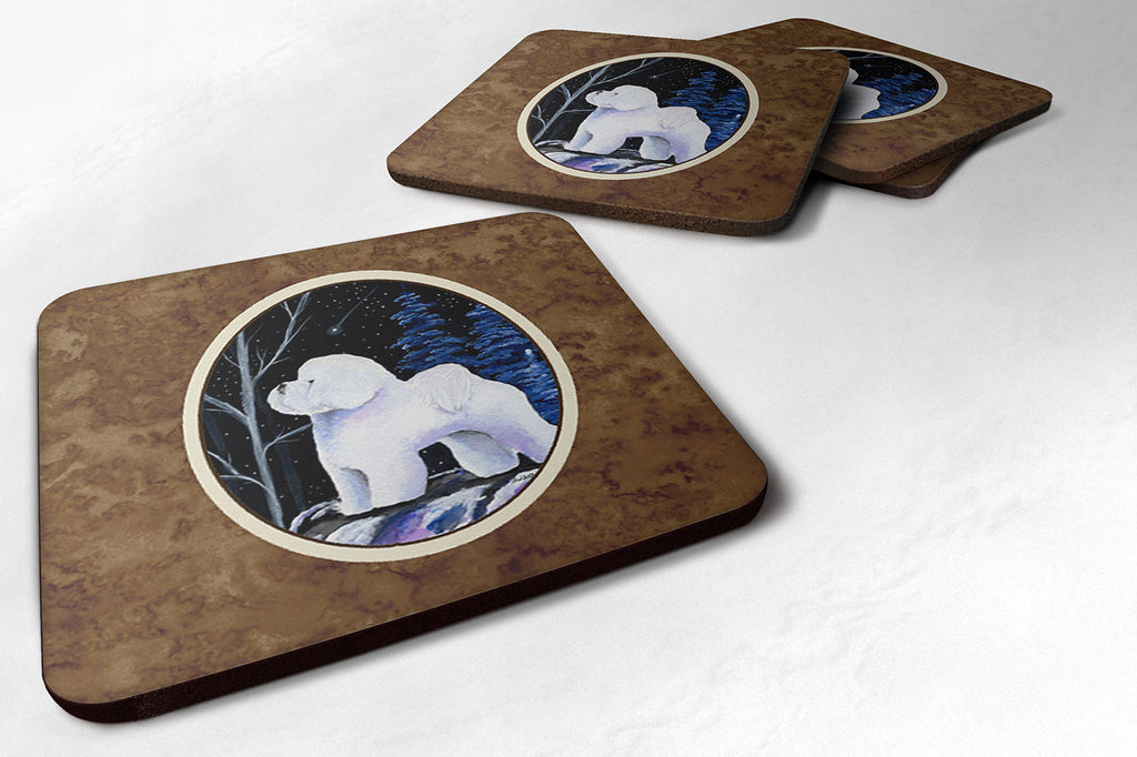 Starry Night Bichon Frise Foam Coasters Set of 4 Cup Coasters for Indoor Outdoor, Tabletop Protection, Anti Slip, Mouse pad Material