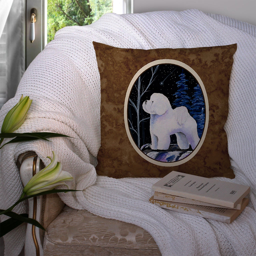Starry Night Bichon Frise Decorative Throw Pillow 14x14 Indoor Outdoor Accent Cushion, Fabric Cover with Insert for Sofa, Bed, Porch & Living Room