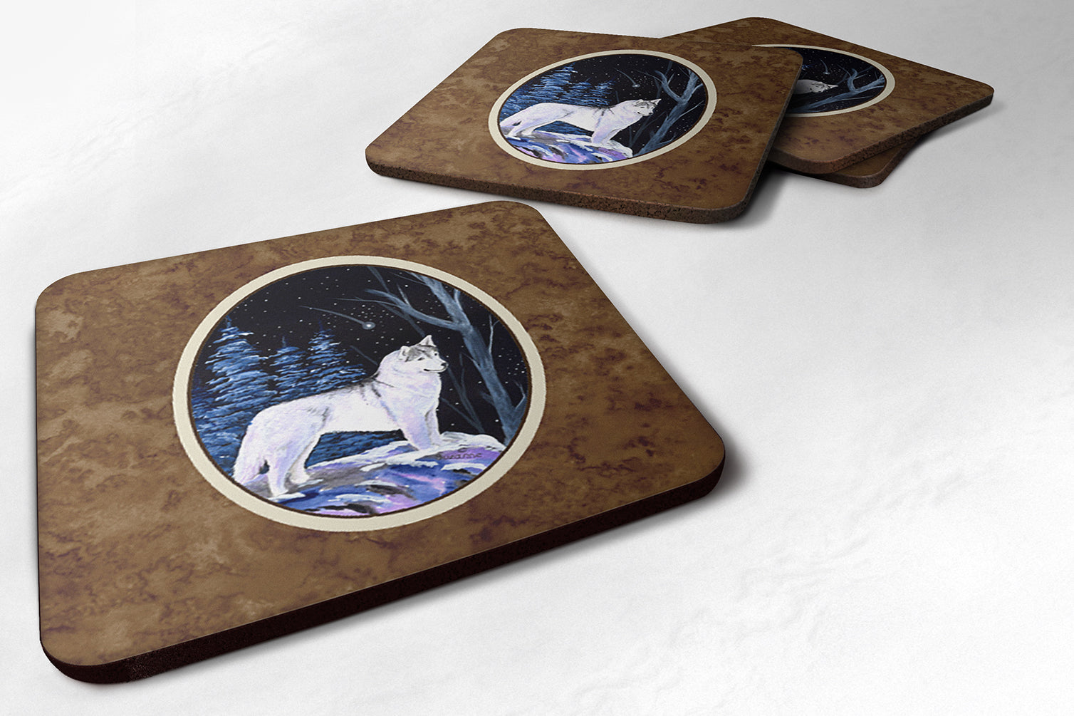 Starry Night Siberian Husky Foam Coasters Set of 4 Cup Coasters for Indoor Outdoor, Tabletop Protection, Anti Slip, Mouse pad Material