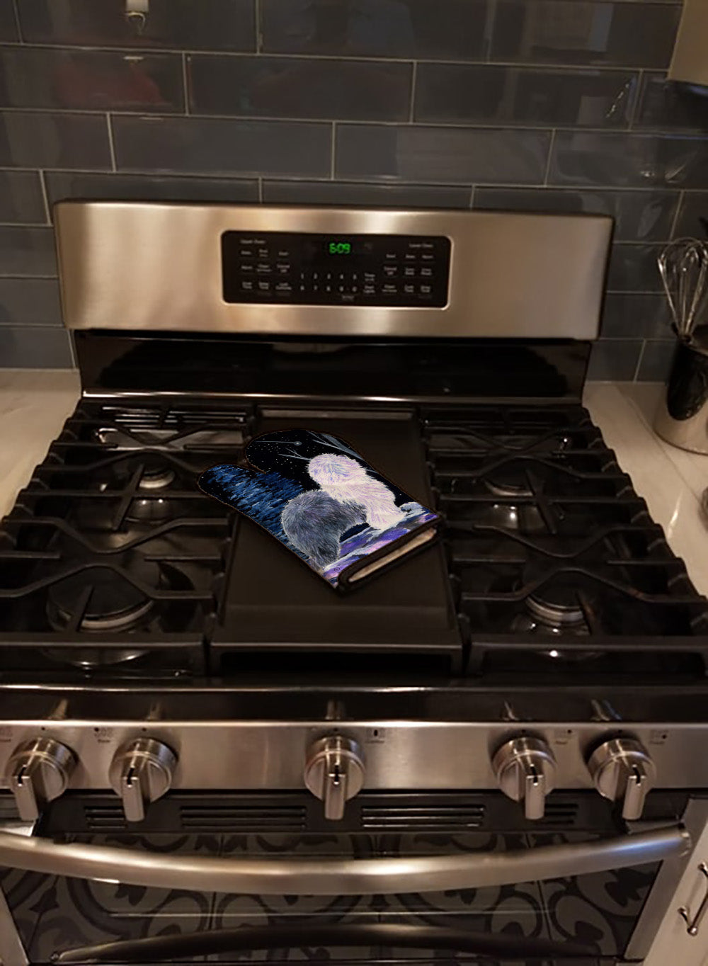 Starry Night Old English Sheepdog Oven Mitt Heat Resistant Thick Oven Mitt for Hot Pans and Oven, Kitchen Mitt Protect Hands, Cooking Baking Glove
