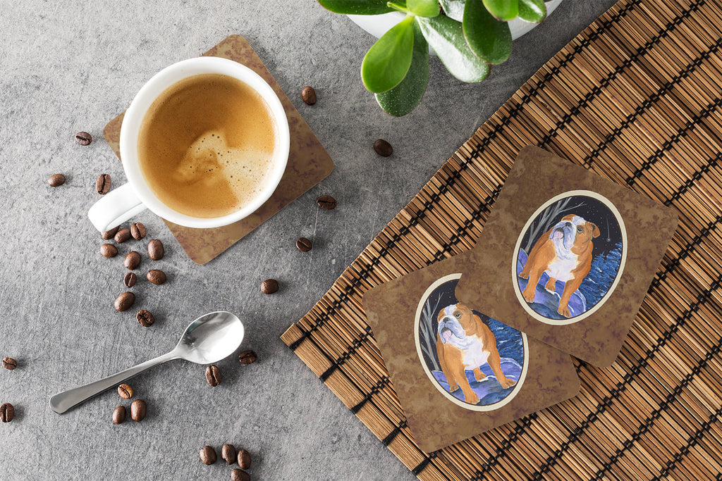 Starry Night English Bulldog Foam Coasters Set of 4 Cup Coasters for Indoor Outdoor, Tabletop Protection, Anti Slip, Mouse pad Material