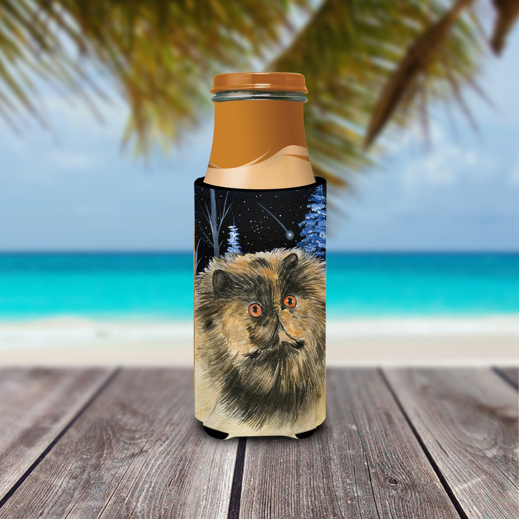 Starry Night Cat - Persian Slim Can Hugger , Insulated Foam Hugger for 12 oz Slim Cans, Beer Bottles & Water Bottles, Printed in USA