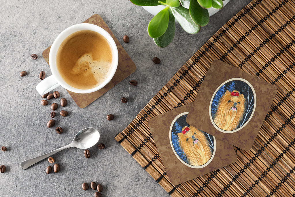 Starry Night Yorkie Foam Coasters Set of 4 Cup Coasters for Indoor Outdoor, Tabletop Protection, Anti Slip, Mouse pad Material