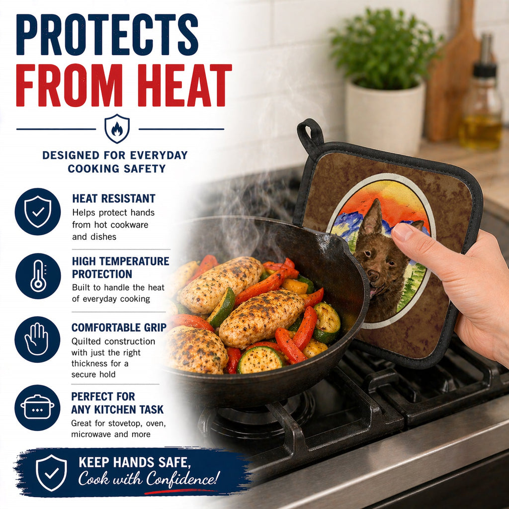 Australian Kelpie Pot Holder Set of 2 Heat Resistant Quilted Hot Pads 7.5 x 7.5 Inch, Insulated Kitchen Trivets for Cooking & Baking