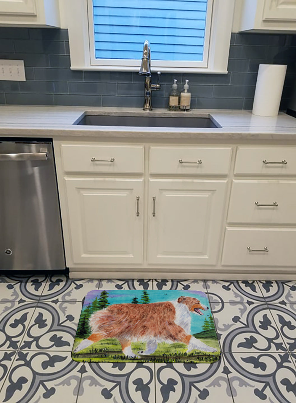 Australian Shepherd Memory Foam Kitchen Mat Machine Washable Anti-Fatigue Cushion Comfort Bath or Kitchen Rug
