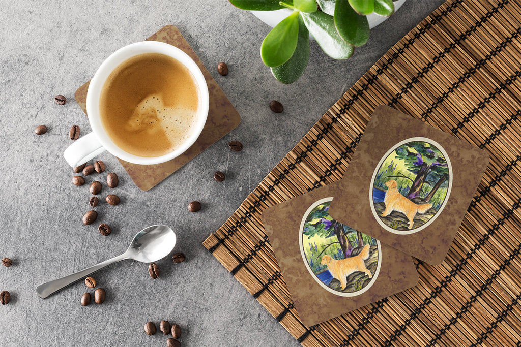 Golden Retriever Foam Coasters Set of 4 Cup Coasters for Indoor Outdoor, Tabletop Protection, Anti Slip, Mouse pad Material
