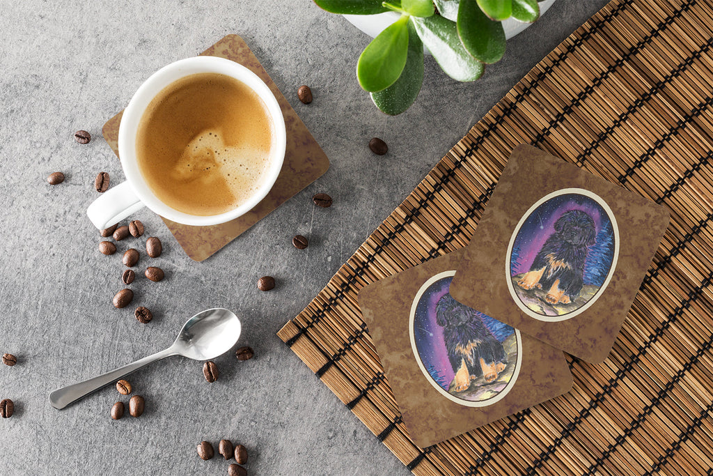 Starry Night Tibetan Mastiff Foam Coasters Set of 4 Cup Coasters for Indoor Outdoor, Tabletop Protection, Anti Slip, Mouse pad Material