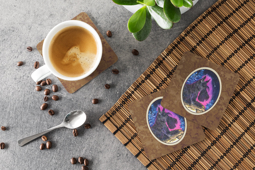Starry Night Scottish Terrier Foam Coasters Set of 4 Cup Coasters for Indoor Outdoor, Tabletop Protection, Anti Slip, Mouse pad Material
