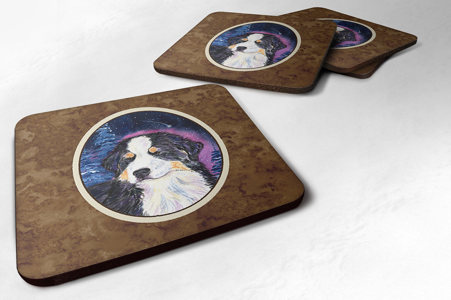 Starry Night Bernese Mountain Dog Foam Coasters Set of 4 Cup Coasters for Indoor Outdoor, Tabletop Protection, Anti Slip, Mouse pad Material