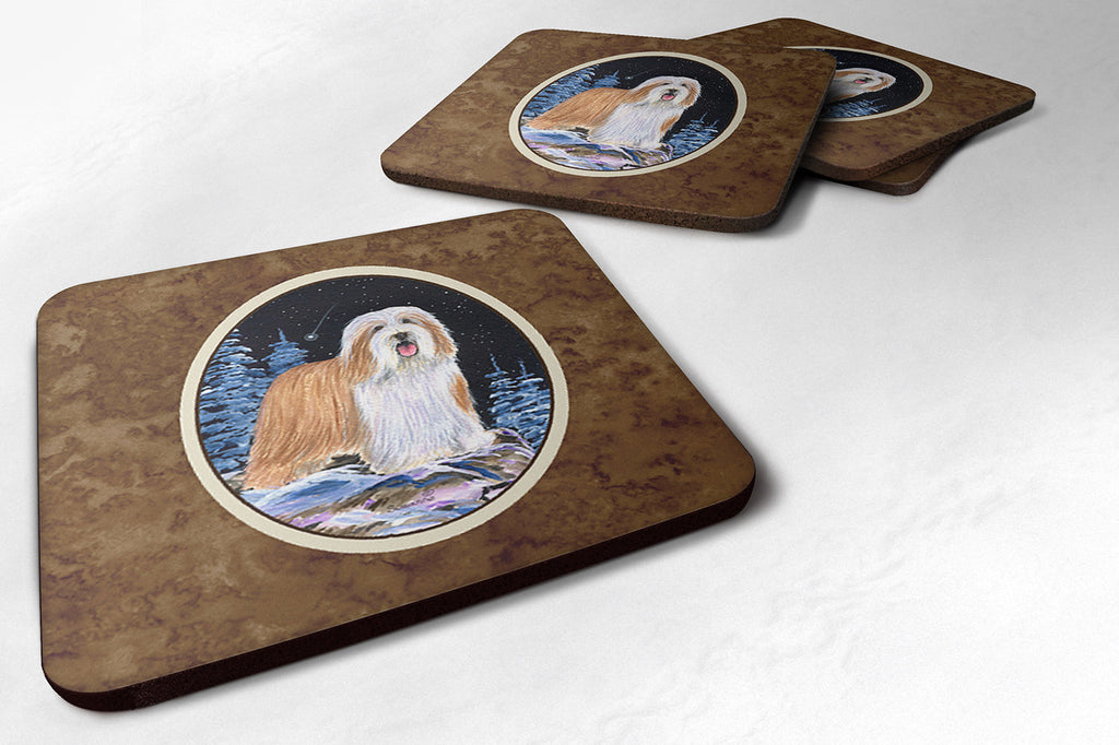 Starry Night Bearded Collie Foam Coasters Set of 4 Cup Coasters for Indoor Outdoor, Tabletop Protection, Anti Slip, Mouse pad Material