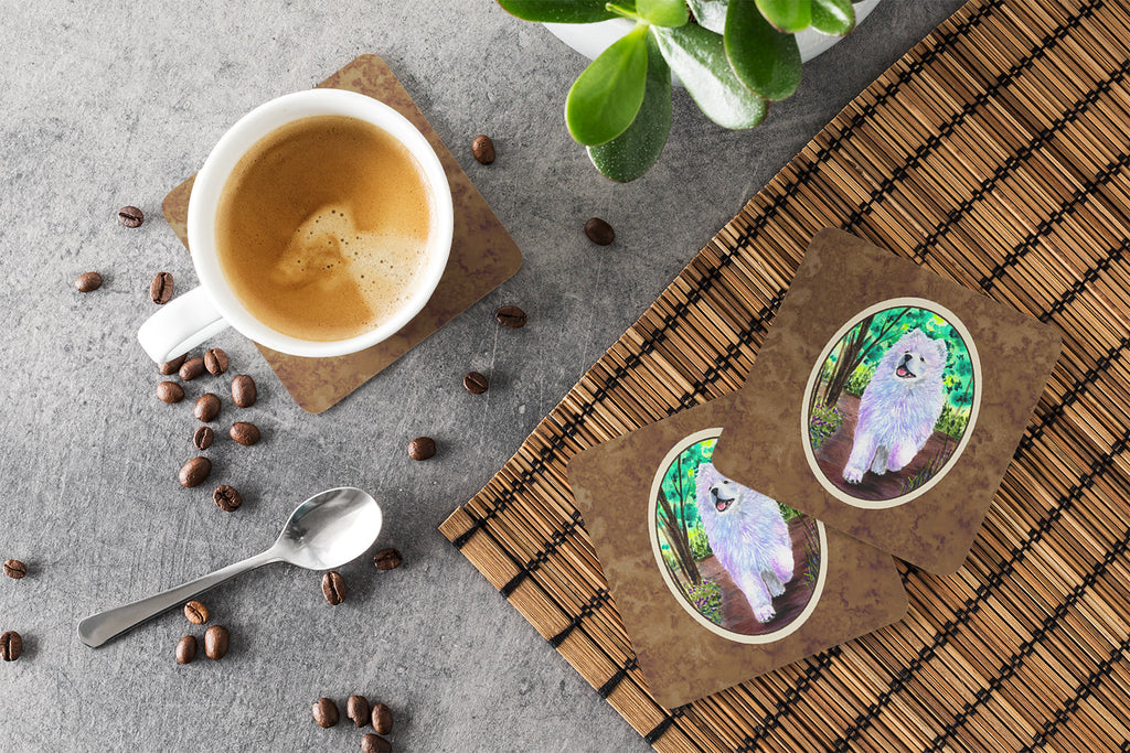 Samoyed Foam Coasters Set of 4 Cup Coasters for Indoor Outdoor, Tabletop Protection, Anti Slip, Mouse pad Material