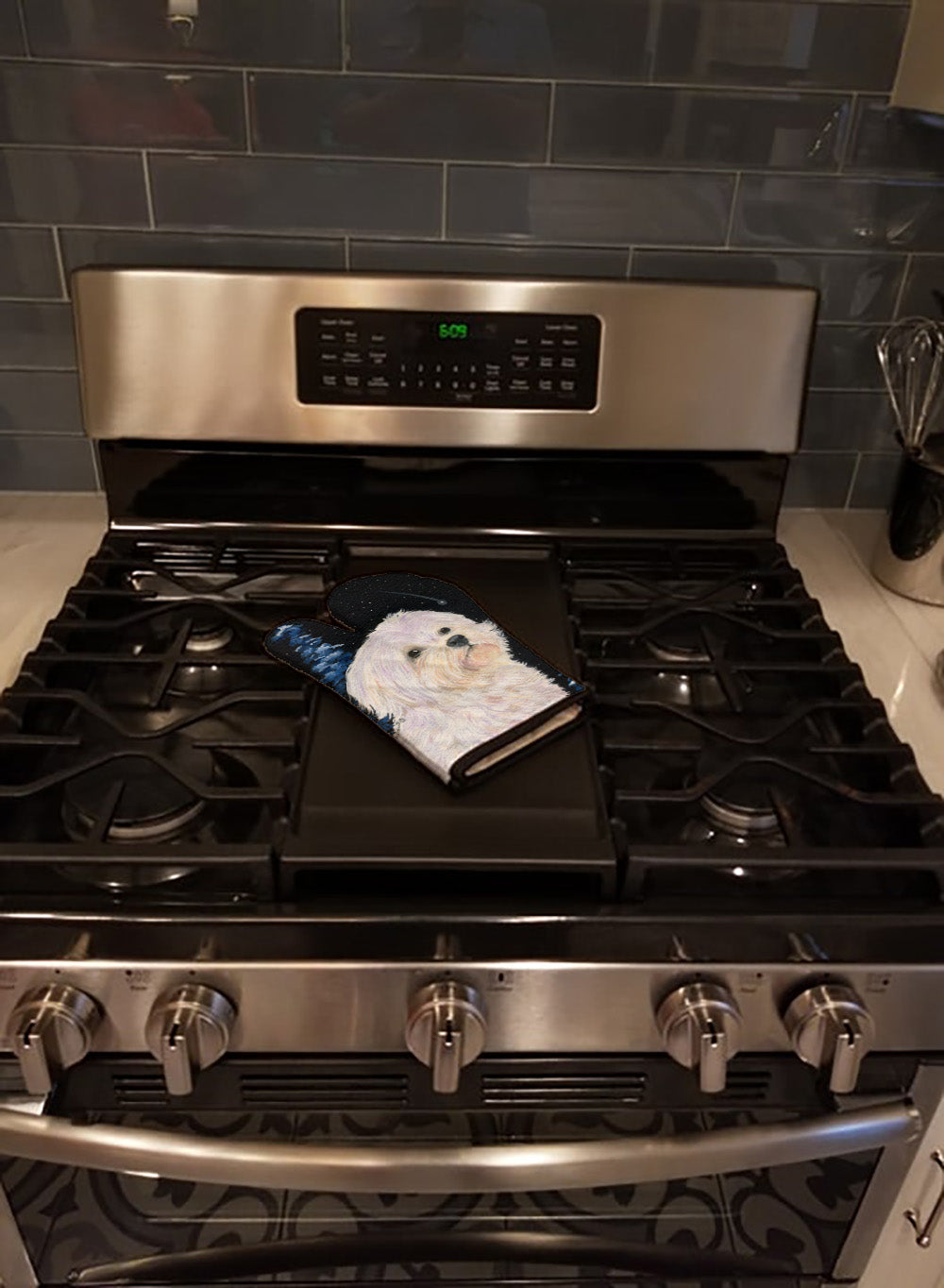 Starry Night Maltese Oven Mitt Heat Resistant Thick Oven Mitt for Hot Pans and Oven, Kitchen Mitt Protect Hands, Cooking Baking Glove
