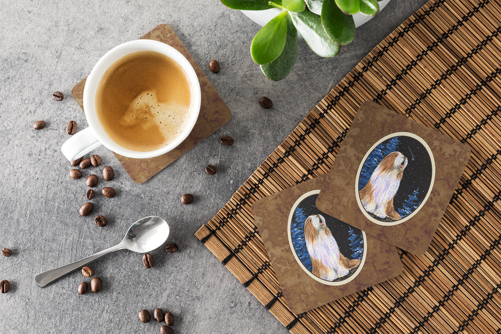 Starry Night Bearded Collie Foam Coasters Set of 4 Cup Coasters for Indoor Outdoor, Tabletop Protection, Anti Slip, Mouse pad Material
