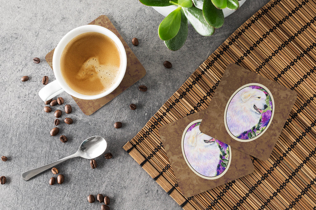 Great Pyrenees Foam Coasters Set of 4 Cup Coasters for Indoor Outdoor, Tabletop Protection, Anti Slip, Mouse pad Material