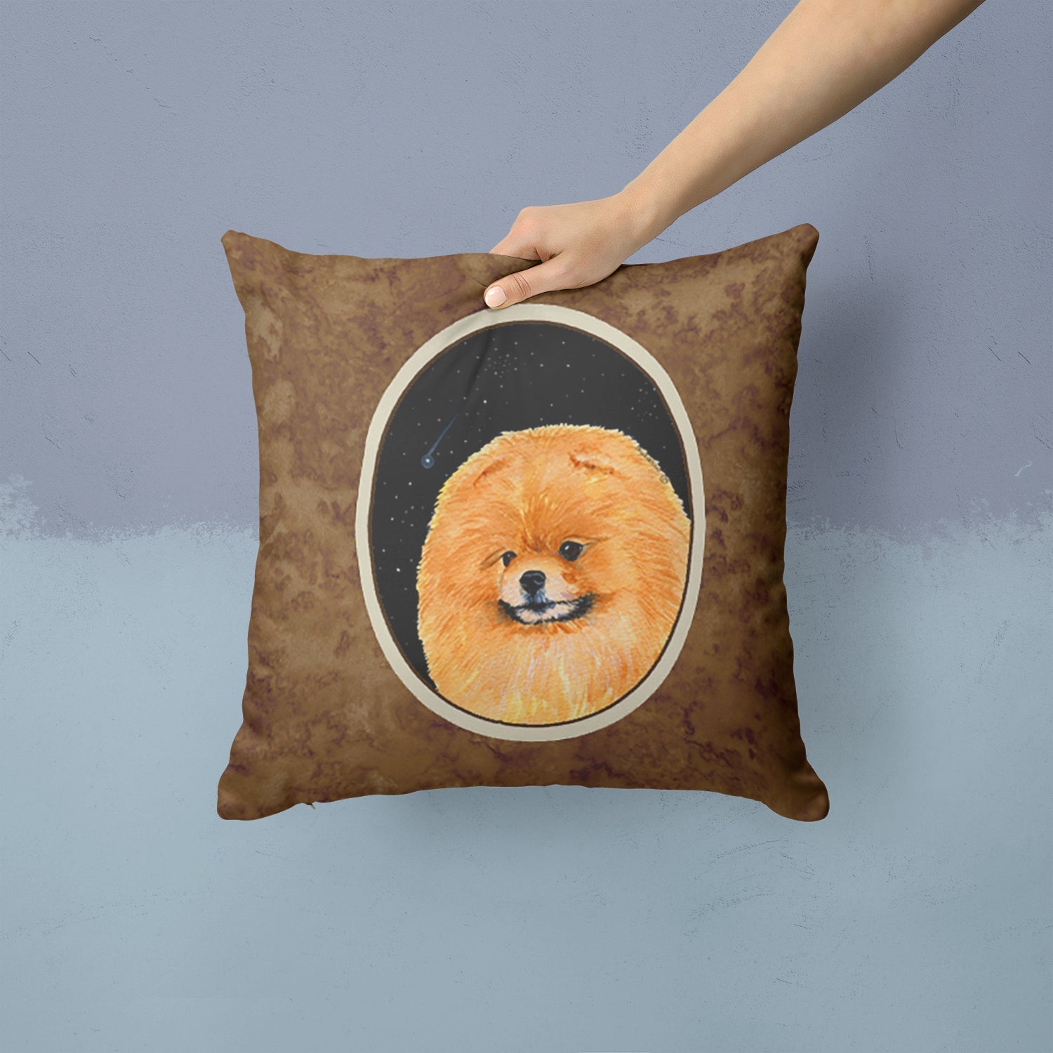 Starry Night Pomeranian Decorative Throw Pillow 14x14 Indoor Outdoor Accent Cushion, Fabric Cover with Insert for Sofa, Bed, Porch & Living Room