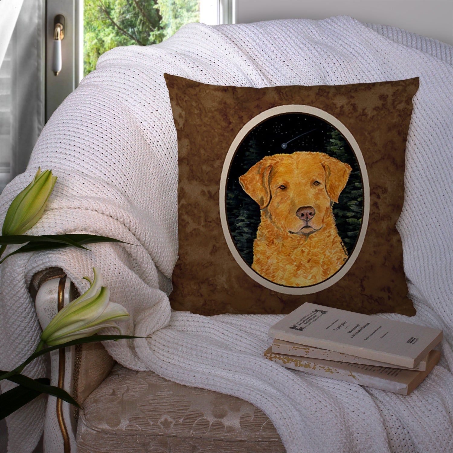 Starry Night Chesapeake Bay Retriever Decorative Throw Pillow 14x14 Indoor Outdoor Accent Cushion, Fabric Cover with Insert for Sofa, Bed, Porch & Living Room