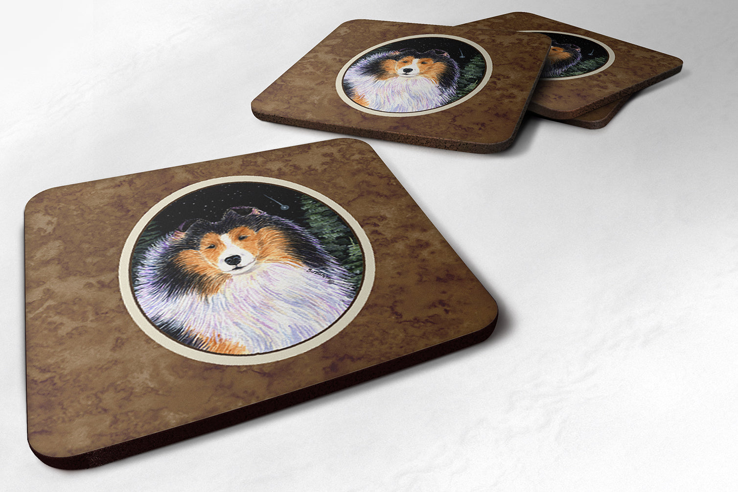 Starry Night Collie Foam Coasters Set of 4 Cup Coasters for Indoor Outdoor, Tabletop Protection, Anti Slip, Mouse pad Material