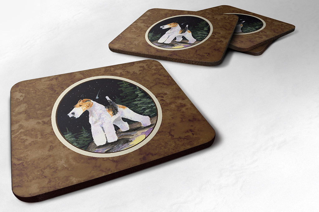 Starry Night Fox Terrier Foam Coasters Set of 4 Cup Coasters for Indoor Outdoor, Tabletop Protection, Anti Slip, Mouse pad Material