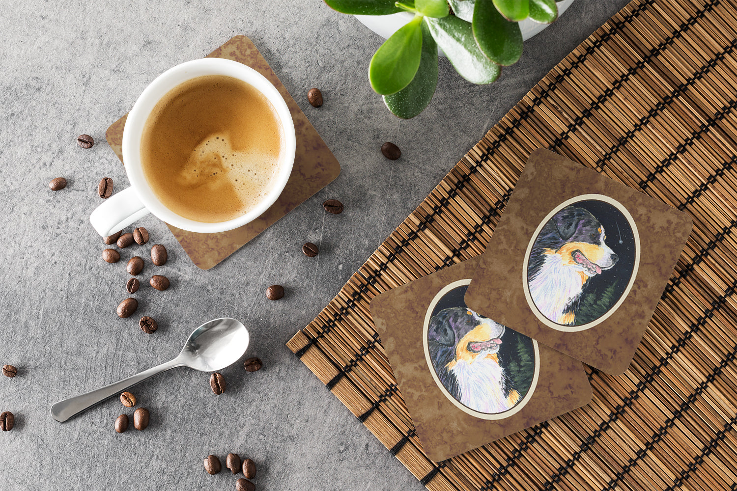 Starry Night Bernese Mountain Dog Foam Coasters Set of 4 Cup Coasters for Indoor Outdoor, Tabletop Protection, Anti Slip, Mouse pad Material