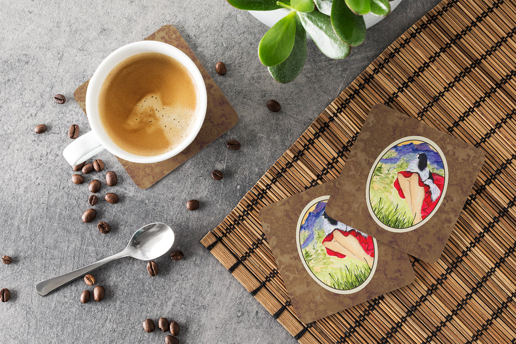 Lady with her Japanese Chin Foam Coasters Set of 4 Cup Coasters for Indoor Outdoor, Tabletop Protection, Anti Slip, Mouse pad Material