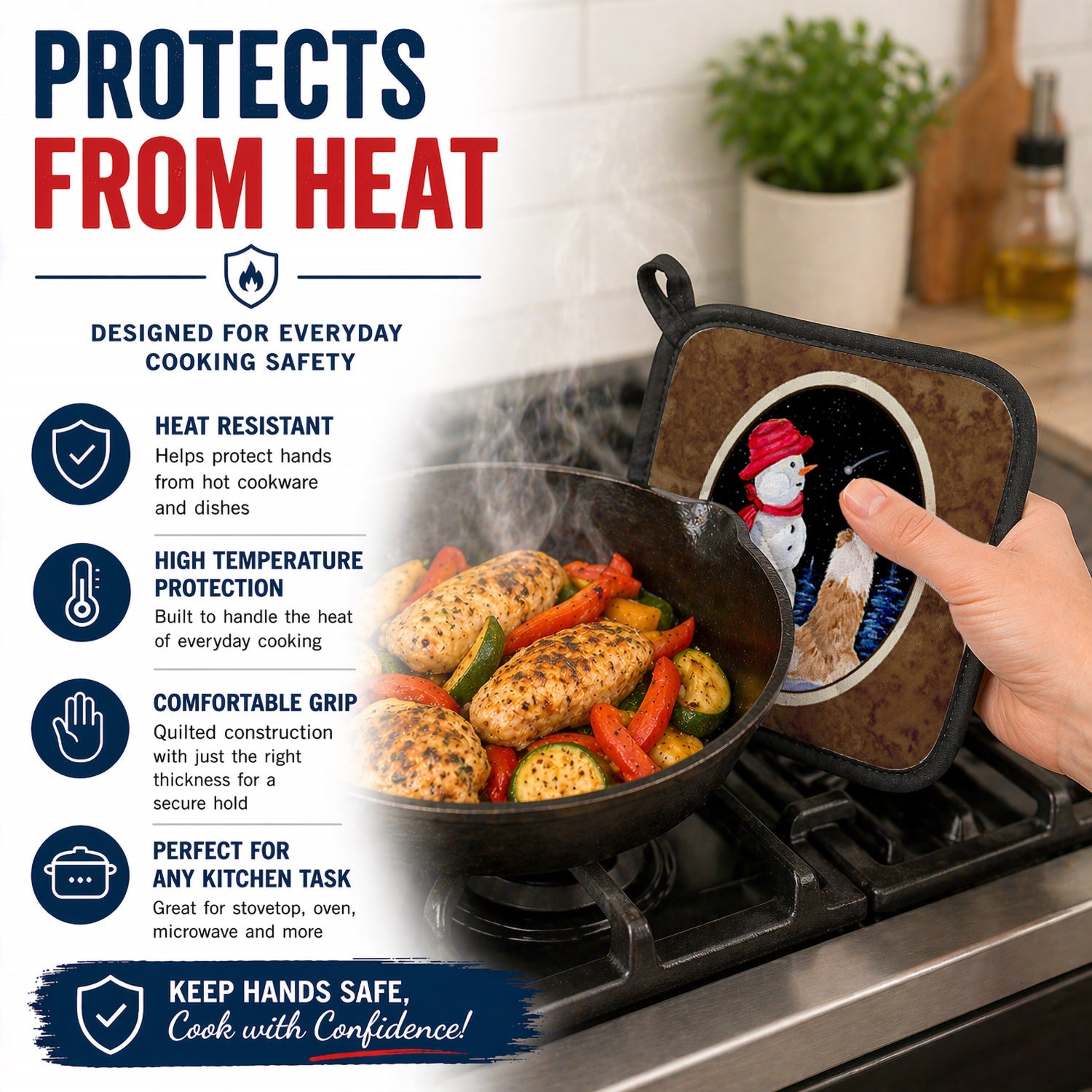 Australian Shepherd Pot Holder Set of 2 Heat Resistant Quilted Hot Pads 7.5 x 7.5 Inch, Insulated Kitchen Trivets for Cooking & Baking