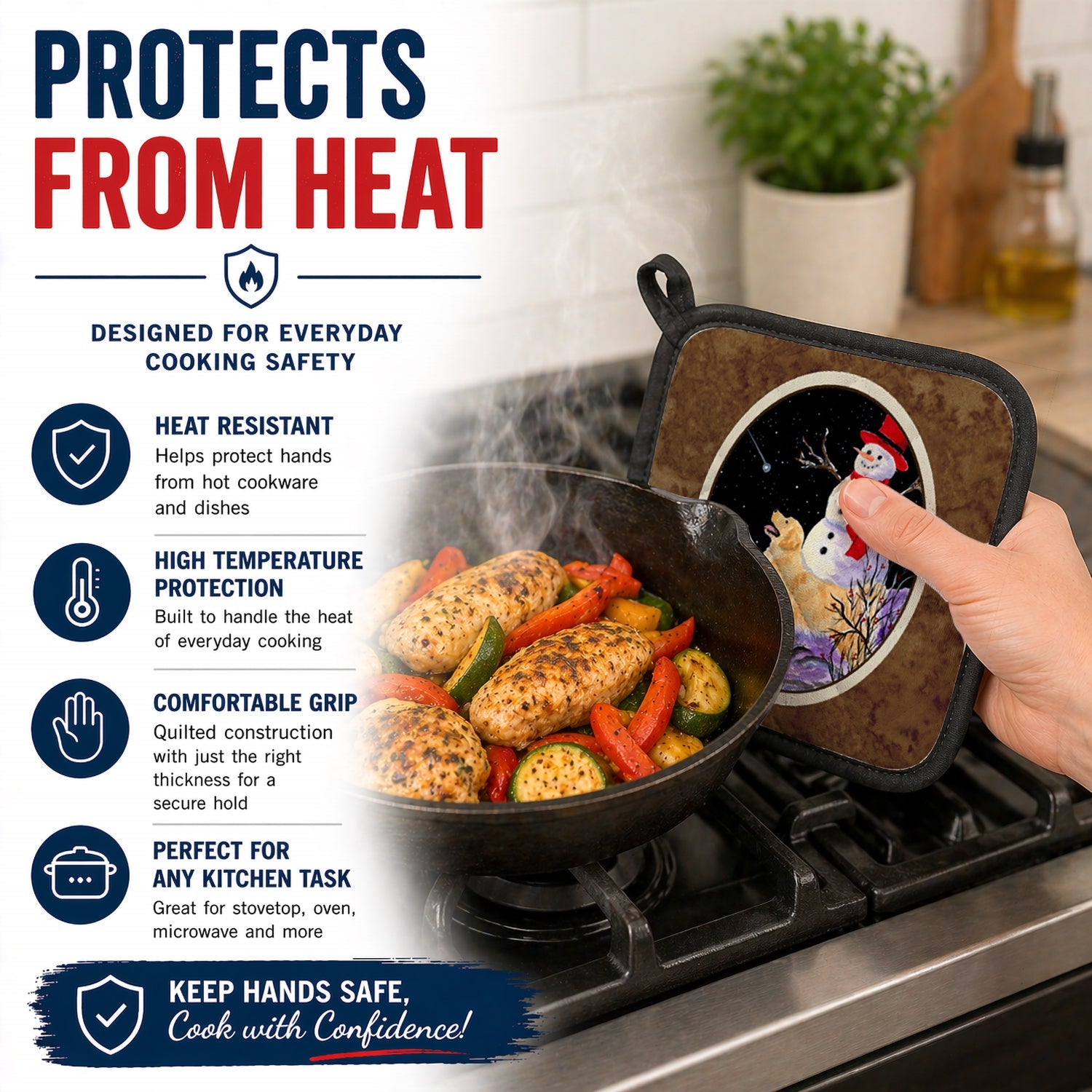 Golden Retriever Pot Holder Set of 2 Heat Resistant Quilted Hot Pads 7.5 x 7.5 Inch, Insulated Kitchen Trivets for Cooking & Baking