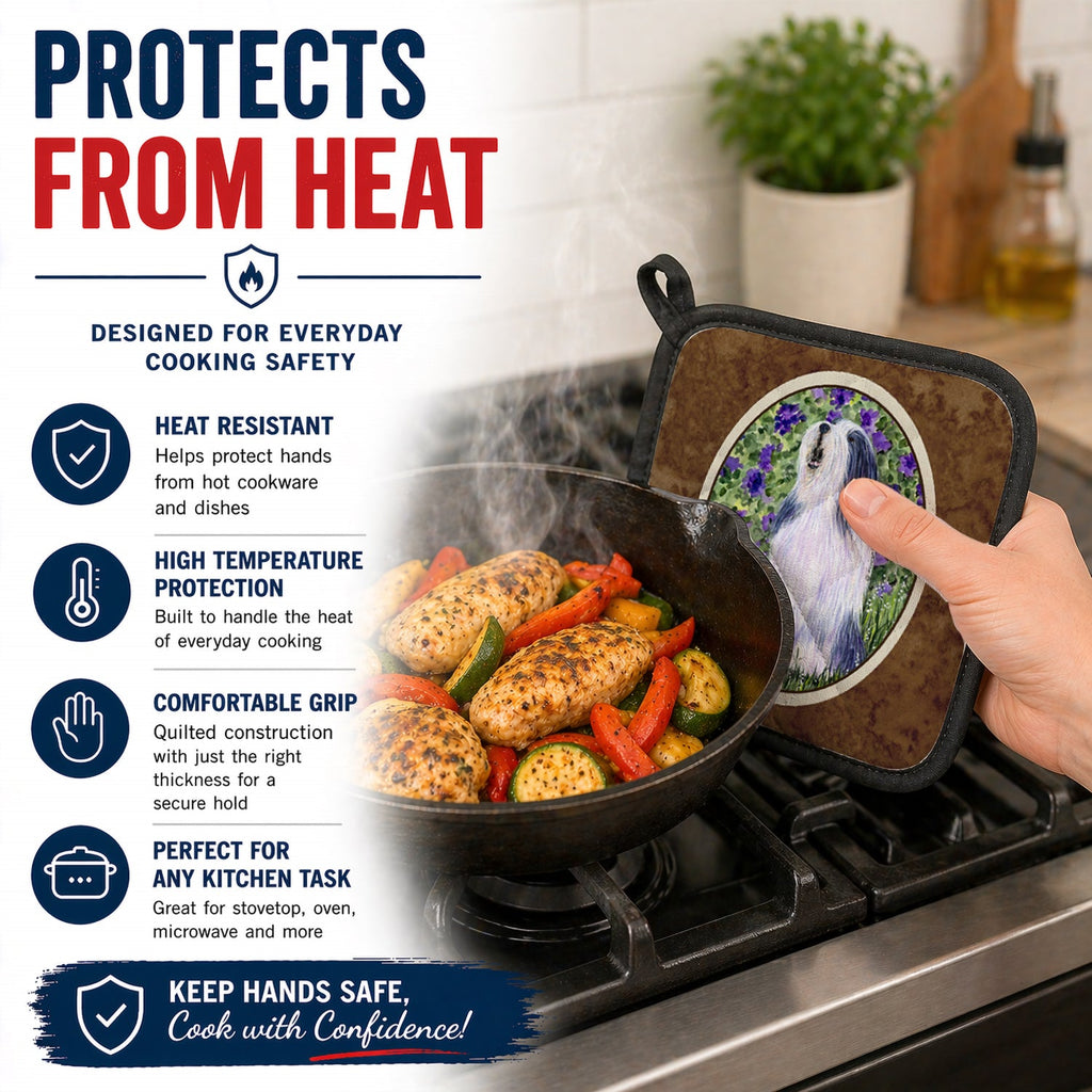 Bearded Collie Pot Holder Set of 2 Heat Resistant Quilted Hot Pads 7.5 x 7.5 Inch, Insulated Kitchen Trivets for Cooking & Baking