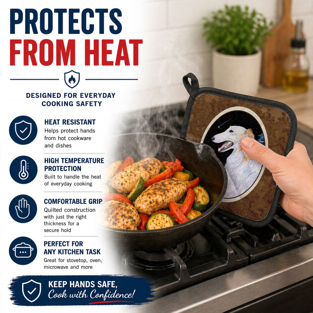 Borzoi Pot Holder Set of 2 Heat Resistant Quilted Hot Pads 7.5 x 7.5 Inch, Insulated Kitchen Trivets for Cooking & Baking