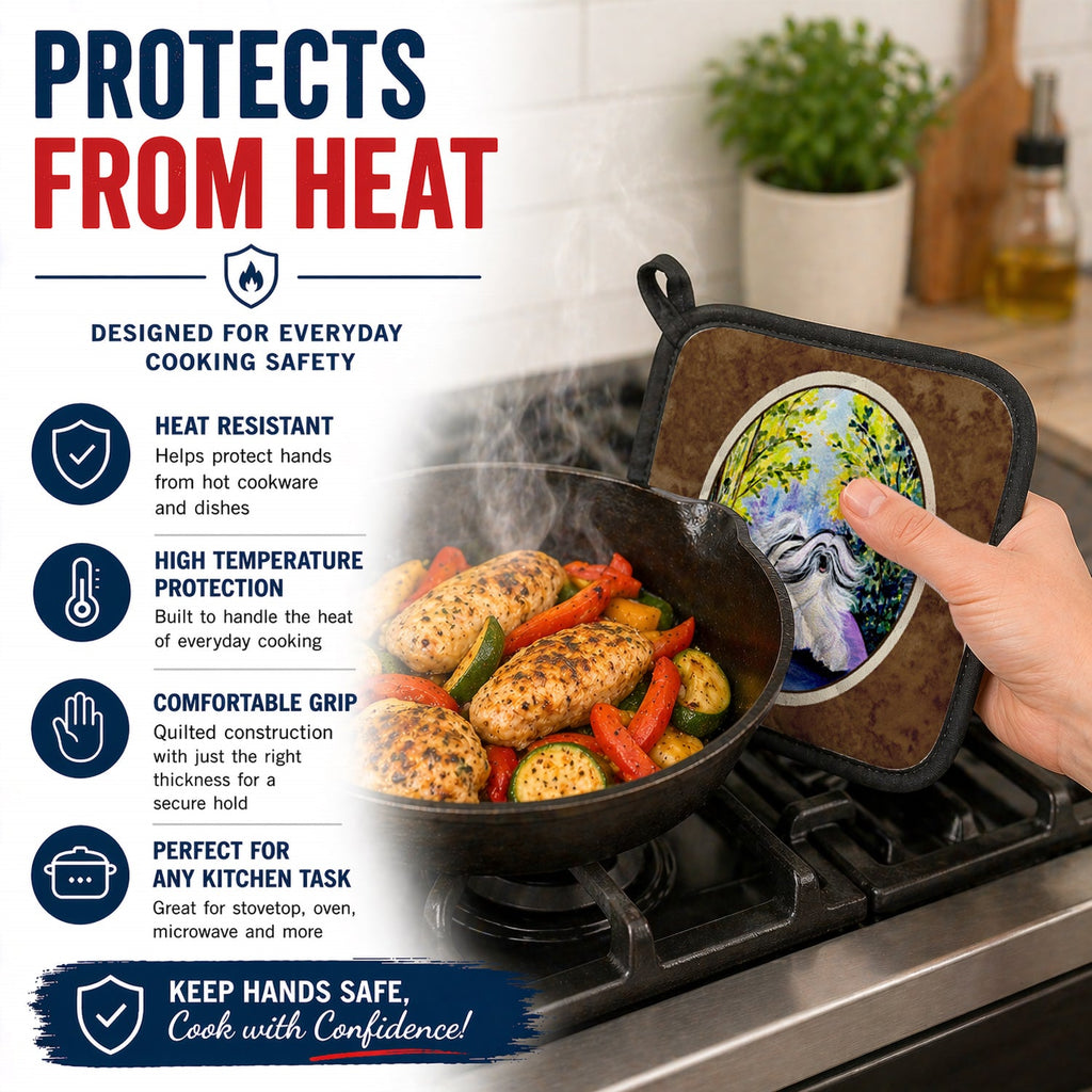 Tibetan Terrier Pot Holder Set of 2 Heat Resistant Quilted Hot Pads 7.5 x 7.5 Inch, Insulated Kitchen Trivets for Cooking & Baking