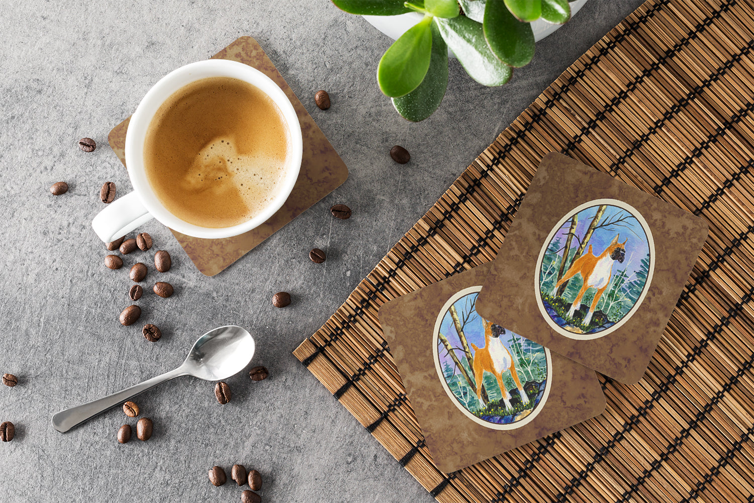 Boxer Foam Coasters Set of 4 Cup Coasters for Indoor Outdoor, Tabletop Protection, Anti Slip, Mouse pad Material