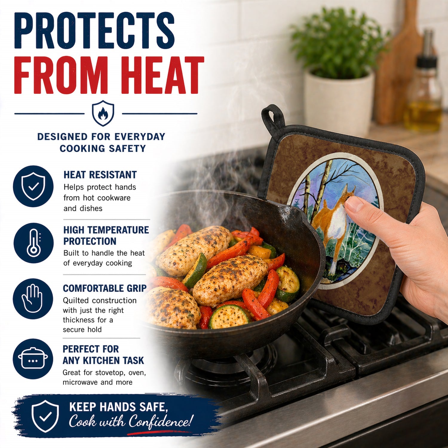 Boxer Pot Holder Set of 2 Heat Resistant Quilted Hot Pads 7.5 x 7.5 Inch, Insulated Kitchen Trivets for Cooking & Baking